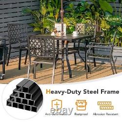 5 Pieces Metal Patio Dining Table Set Garden Furniture Patio Set Stackable Chair