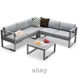 5 Seater L Shape Aluminium Garden Corner Sofa Set Sectional Patio Furniture Set