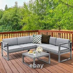 5 Seater L Shape Aluminium Garden Corner Sofa Set Sectional Patio Furniture Set