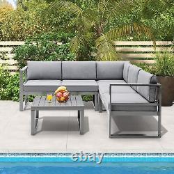 5 Seater L Shape Aluminium Garden Corner Sofa Set Sectional Patio Furniture Set