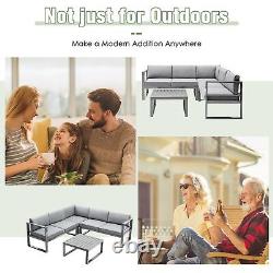 5 Seater L Shape Aluminium Garden Corner Sofa Set Sectional Patio Furniture Set