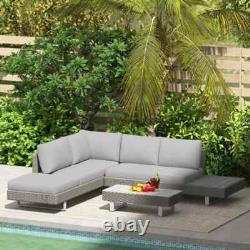 5 Seater Rattan Garden Sofa Set Patio Furniture with Cushions and Tea Table Grey