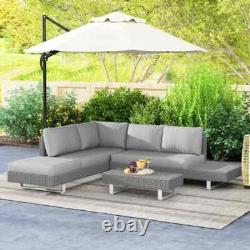 5 Seater Rattan Garden Sofa Set Patio Furniture with Cushions and Tea Table Grey