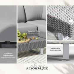 5 Seater Rattan Garden Sofa Set Patio Furniture with Cushions and Tea Table Grey