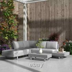 5 Seater Rattan Garden Sofa Set Patio Furniture with Cushions and Tea Table Grey