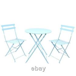 50% OFF! Blue Steel Bistro Set Table Chairs 3Pc Garden Patio Terrace Furniture