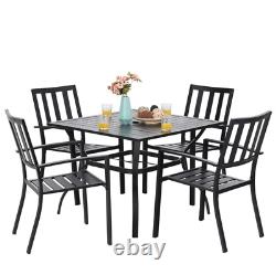 5PC Garden Dining Set Outdoor Furniture Stackable Chair Table With Umbrella Hole