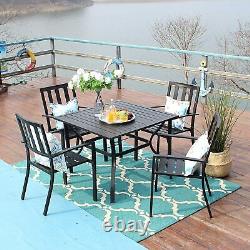 5PC Garden Dining Set Outdoor Furniture Stackable Chair Table With Umbrella Hole