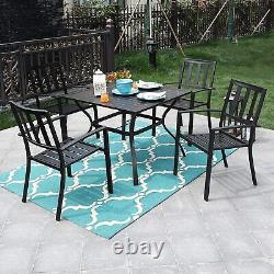 5PC Garden Dining Set Outdoor Furniture Stackable Chair Table With Umbrella Hole