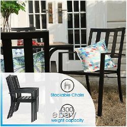 5PC Garden Dining Set Outdoor Furniture Stackable Chair Table With Umbrella Hole