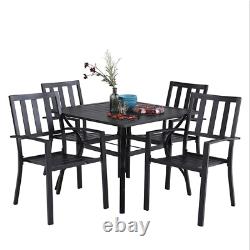 5PC Garden Dining Set Outdoor Furniture Stackable Chair Table With Umbrella Hole