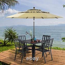 5PC Garden Dining Set Outdoor Furniture Stackable Chair Table With Umbrella Hole