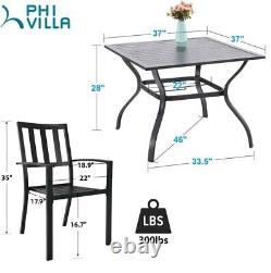 5PC Garden Dining Set Outdoor Furniture Stackable Chair Table With Umbrella Hole