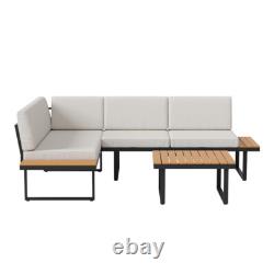 5Seater Corner Sofa Wood Garden L-Shape Furniture Set Indoor/Outdoor Patio Table