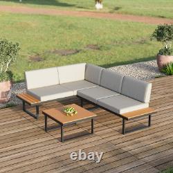 5Seater Corner Sofa Wood Garden L-Shape Furniture Set Indoor/Outdoor Patio Table