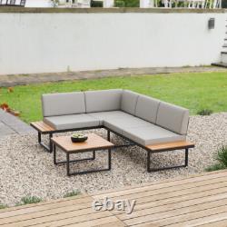 5Seater Corner Sofa Wood Garden L-Shape Furniture Set Indoor/Outdoor Patio Table
