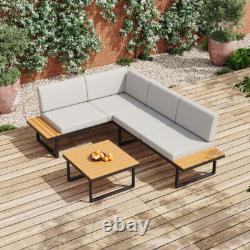 5Seater Corner Sofa Wood Garden L-Shape Furniture Set Indoor/Outdoor Patio Table