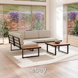 5Seater Corner Sofa Wood Garden L-Shape Furniture Set Indoor/Outdoor Patio Table