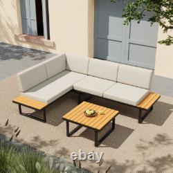 5Seater Corner Sofa Wood Garden L-Shape Furniture Set Indoor/Outdoor Patio Table