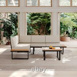 5Seater Corner Sofa Wood Garden L-Shape Furniture Set Indoor/Outdoor Patio Table