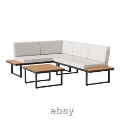 5Seater Corner Sofa Wood Garden L-Shape Furniture Set Indoor/Outdoor Patio Table