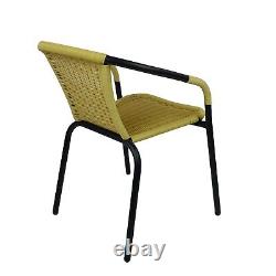 5pc Garden Patio Furniture Set Tan Wicker Bistro Glass Rattan Outdoor Seating