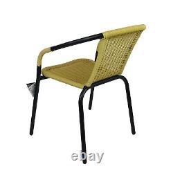 5pc Garden Patio Furniture Set Tan Wicker Bistro Glass Rattan Outdoor Seating