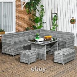 5pcs PE Garden Furniture Corner Patio Sofa Set Glass Table Stool Cushions Grey