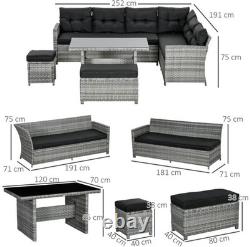 5pcs PE Garden Furniture Corner Patio Sofa Set Glass Table Stool Cushions Grey