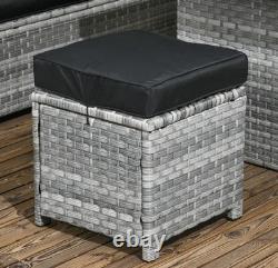5pcs PE Garden Furniture Corner Patio Sofa Set Glass Table Stool Cushions Grey