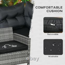 5pcs PE Garden Furniture Corner Patio Sofa Set Glass Table Stool Cushions Grey