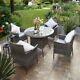 5pcs Rattan Dining Set Garden Patio Furniture 4 Chairs & Round Table Grey