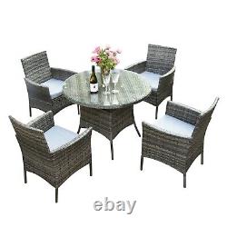 5pcs Rattan Dining Set Garden Patio Furniture 4 Chairs & Round Table Grey