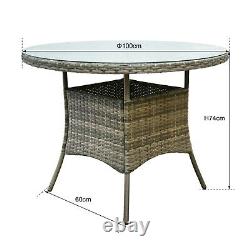 5pcs Rattan Dining Set Garden Patio Furniture 4 Chairs & Round Table Grey