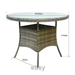 5pcs Rattan Dining Set Garden Patio Furniture 4 Chairs & Round Table Grey