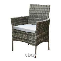 5pcs Rattan Dining Set Garden Patio Furniture 4 Chairs & Round Table Grey