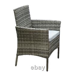 5pcs Rattan Dining Set Garden Patio Furniture 4 Chairs & Round Table Grey