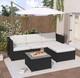 5pcs Rattan Garden Furniture Patio Sofa Set With Coffee Table And Cushions