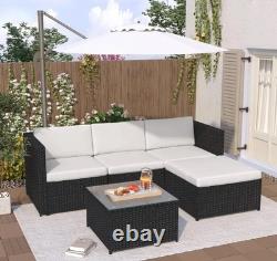 5pcs Rattan Garden Outdoor Furniture Patio Sofa Set with Glass Coffee Table