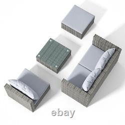 5pcs Table 3 Seater Sofa & Chairs Rattan Patio Garden Furniture Set With Cushion