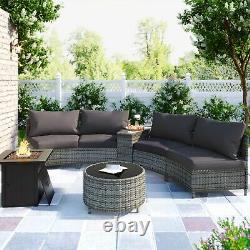 6 Pcs Outdoor Garden Rattan Sofa Set Patio Furniture Set with Round Table