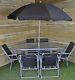 6 Person Garden Furniture Patio Set Table, 6 Chairs & Parasol