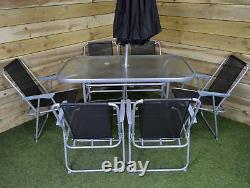 6 Person Garden Furniture Patio Set Table, 6 Chairs & Parasol