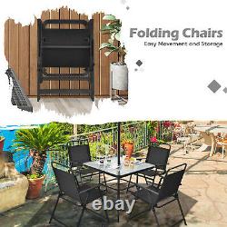 6 Piece Garden Furniture Patio Set Dining Table Parasol & 4 Folding Chair Seats