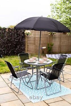 6 Piece Garden Patio Furniture Set Glass Top Table 4 Folding Chairs Parasol