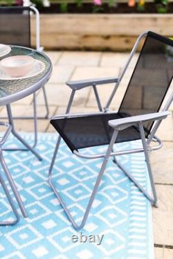 6 Piece Garden Patio Furniture Set Glass Top Table 4 Folding Chairs Parasol