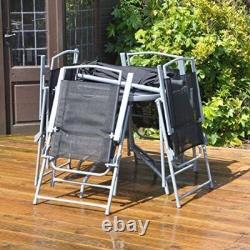6 Piece Garden Patio Furniture Set Glass Top Table 4 Folding Chairs Parasol