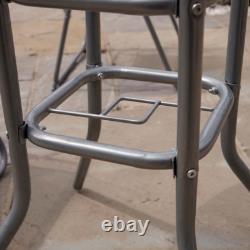 6 Piece Garden Patio Furniture Set Glass Top Table 4 Folding Chairs Parasol