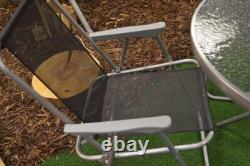 6 Piece Garden Patio Furniture Set Glass Top Table 4 Folding Chairs Parasol