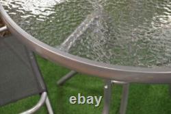 6 Piece Garden Patio Furniture Set Glass Top Table 4 Folding Chairs Parasol